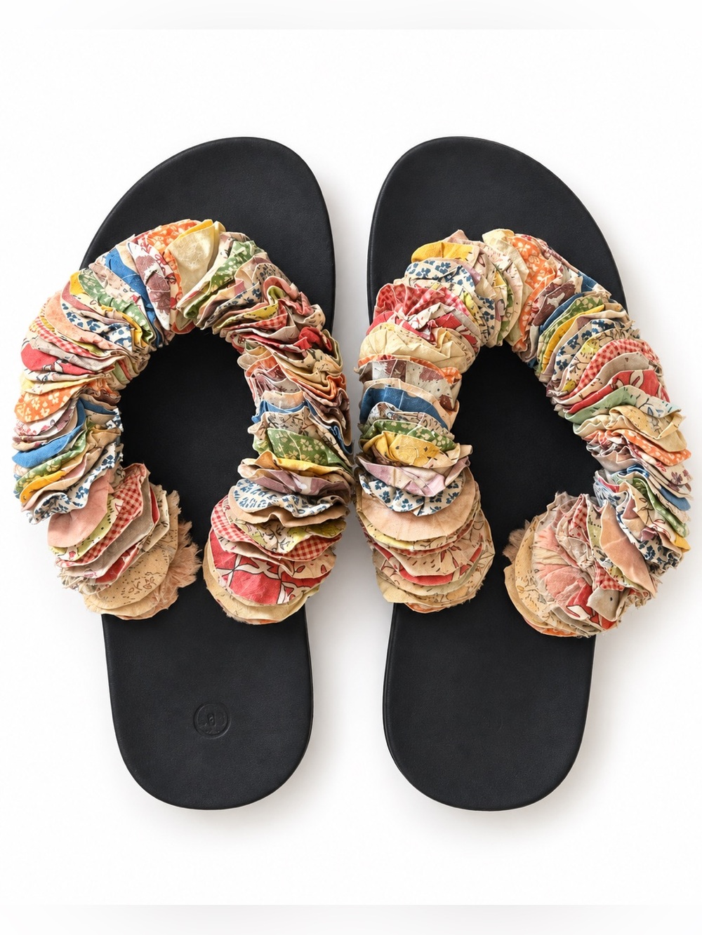 Rare HTF Tory Burch YoYo Vintage Modern patchwork Quilt flip flop sandals sz 5